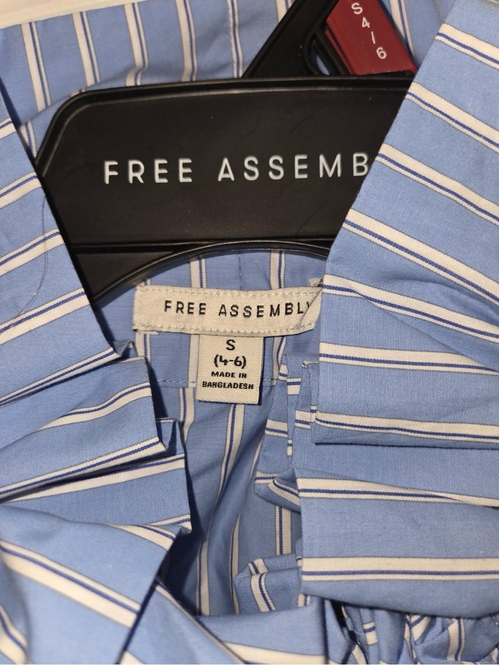 Blue Stripe Balloon-Sleeve Tie-Neck Top - Picture 2 of 3